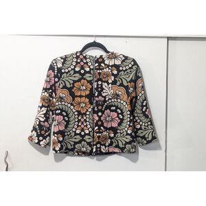 H&M Floral Retro Pattern Pleated Back Top sz. 2